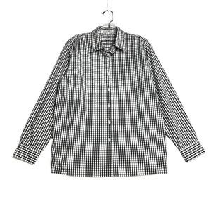Foxcroft Long Sleeve Checkered Button Up Shirt Black White Women 10 Wrinkle Free